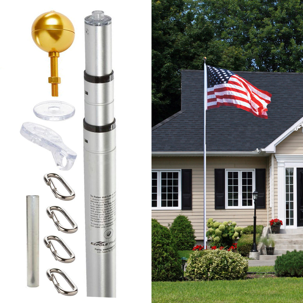 20' 4-Piece Aluminum Telescoping Flagpole with Gold Anodized Alum Ball Ground Sleeve